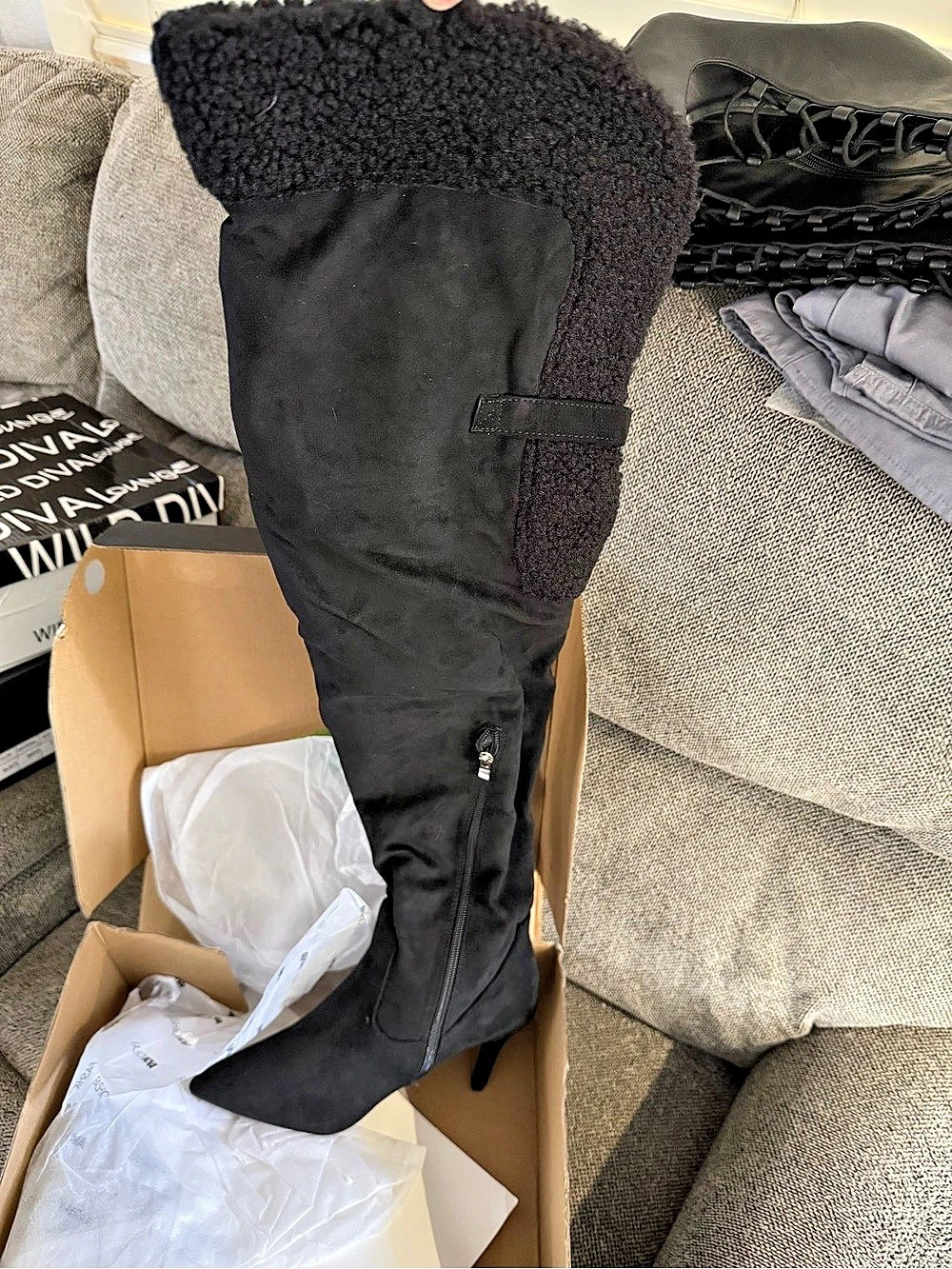 Fashion Nova Sela ThighHigh Boots Black US 7 new in box